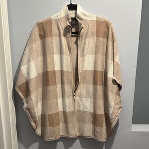 Tahari Plaid Zip-Front Cape in Beige & Cream